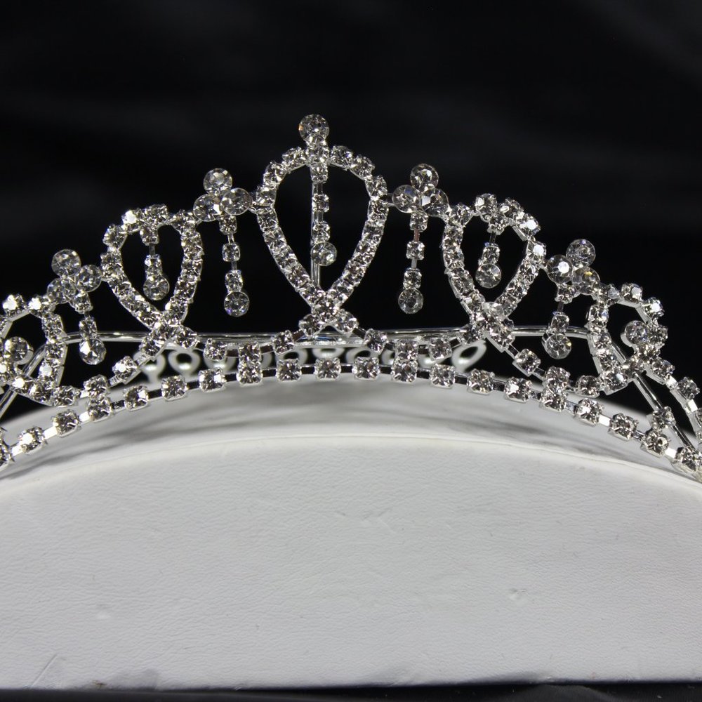 Silver and Crystal Medium Size Tiara Crown-TIA17 - Picture 2 of 4